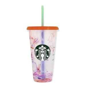 2021 Starbucks Orange Lid Swirl Marble Color Changing Cup with Straw 24 fl oz